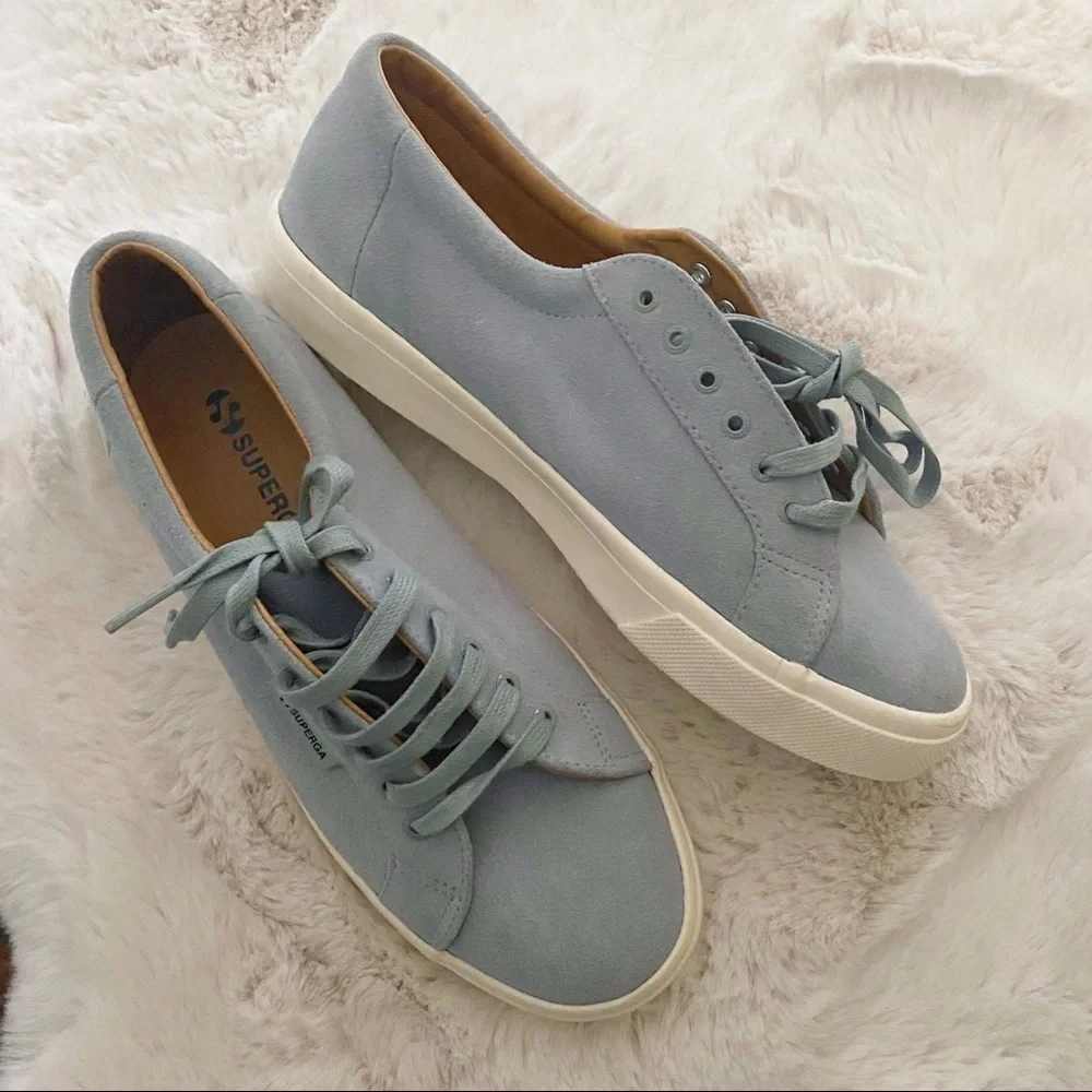 Superga Suede Low Top Baby Blue Suede Sneakers‎